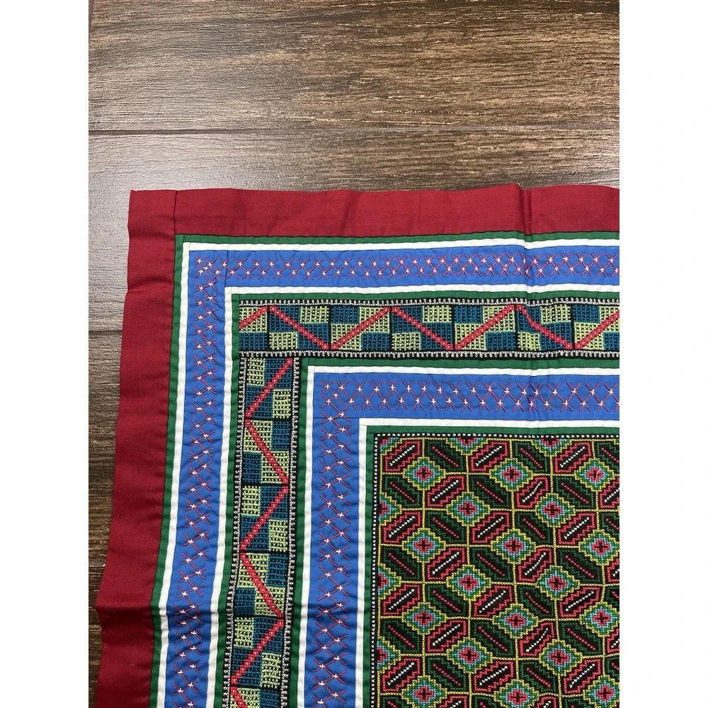 Vintage Hmong Embroidered Handmade Folk Art Cloth Wall Art Quilt Block 21 X 22